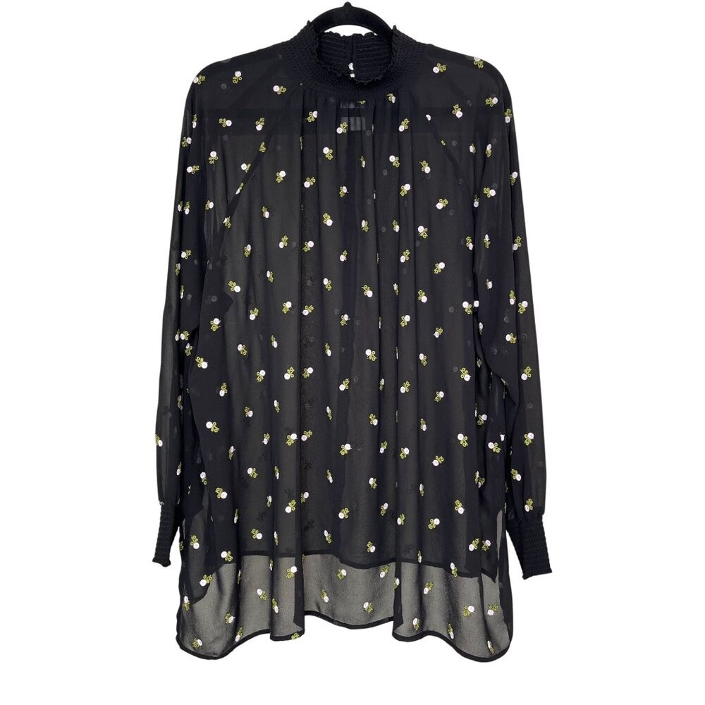 CAbi Black Sheer Embroidered Floral Blouse | XL Style 5338 Romantic Boho Top - Picture 3 of 10
